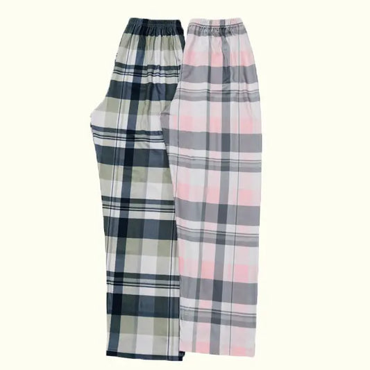 Women’s 2-Piece Checkered Knitting Pajama Set - Soft Lightweight Fabric, Elastic Waistband, Relaxed Fit Nightwear Loungewear, Multi-Size Casual Sleepwear Bottoms