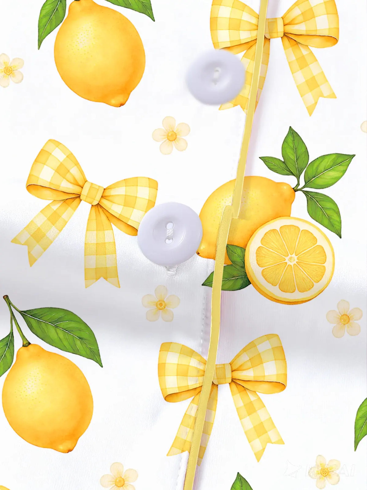 Women's Lemon & Bowknot Print Pyjama Set, Short Sleeve Button-Up Top & Elastic Waist Shorts, Casual Sleepwear & Loungewear for All Seasons, Pajamas