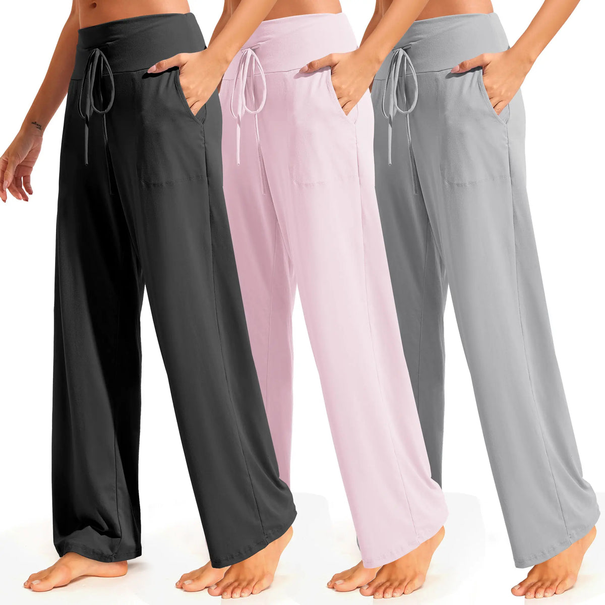SHOWITTY Women's Plus Size 3-Pack Comfy Wide Leg Pajama Pants - Soft 4-Way Stretch High Waist Nightwear for Yoga, Loose Loungewear, Plussize