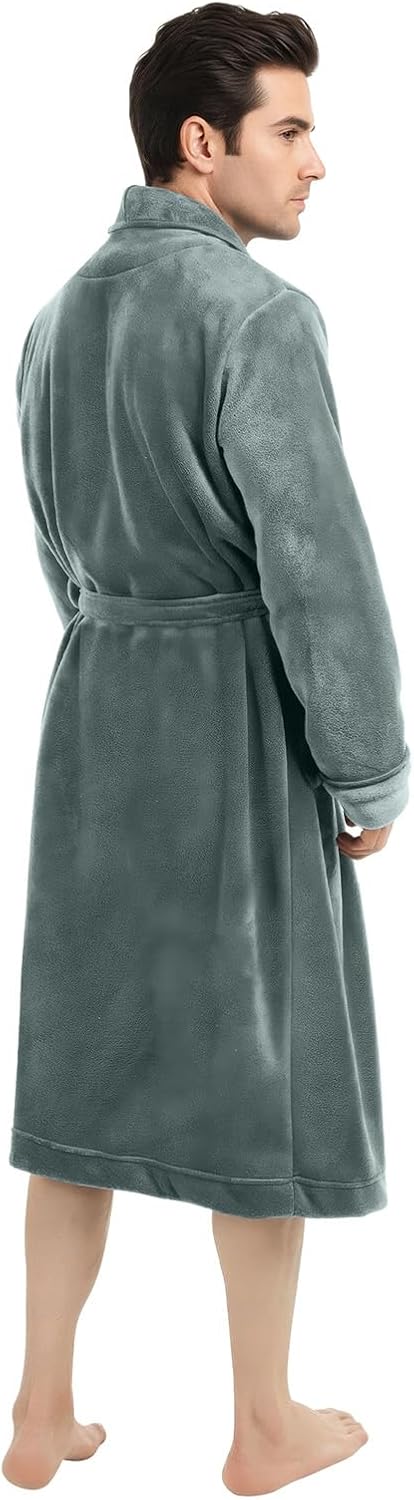 Luxury Ultra Soft Mens Robe Plush Fleece Long Bathrobe