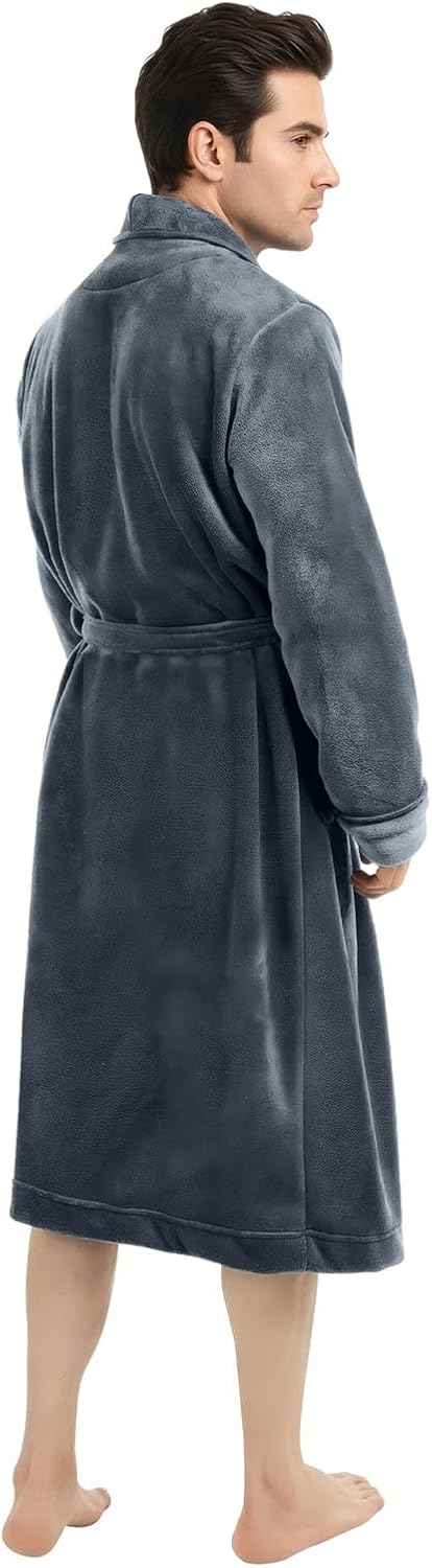 Luxury Ultra Soft Mens Robe Plush Fleece Long Bathrobe