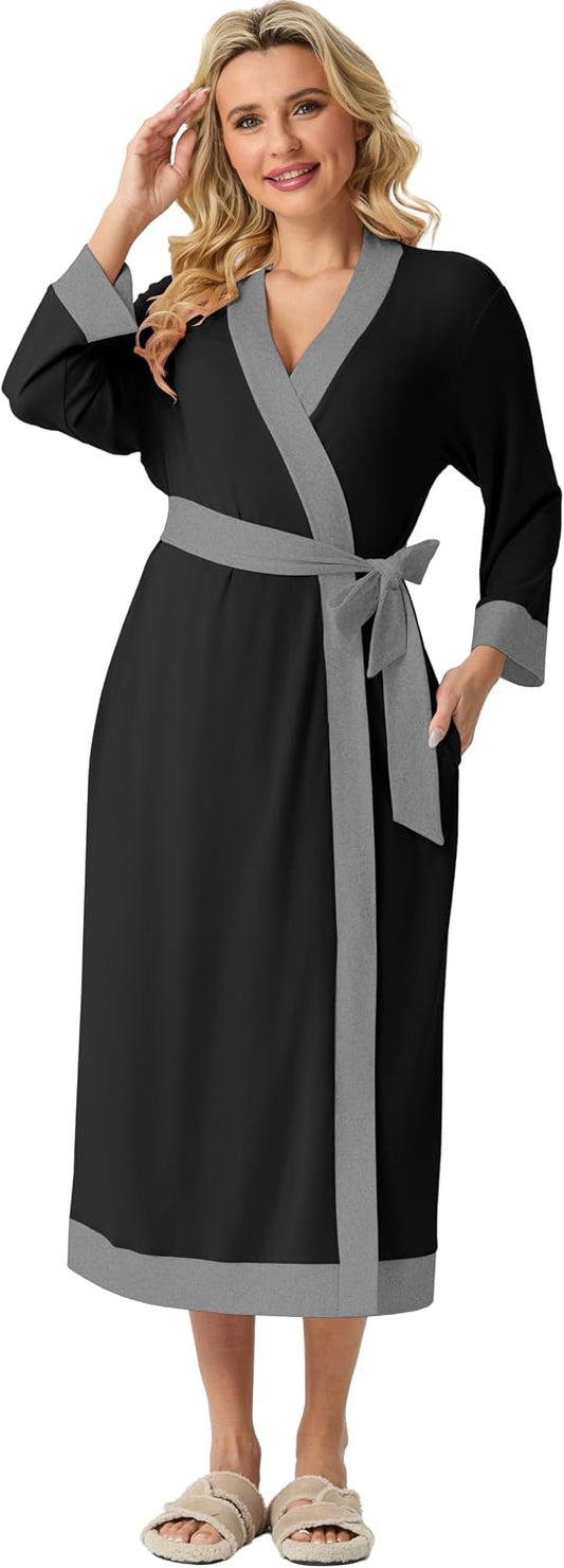PrinStory Robes for Women Long Soft Robe Lightweight Bathrobe S-2XL