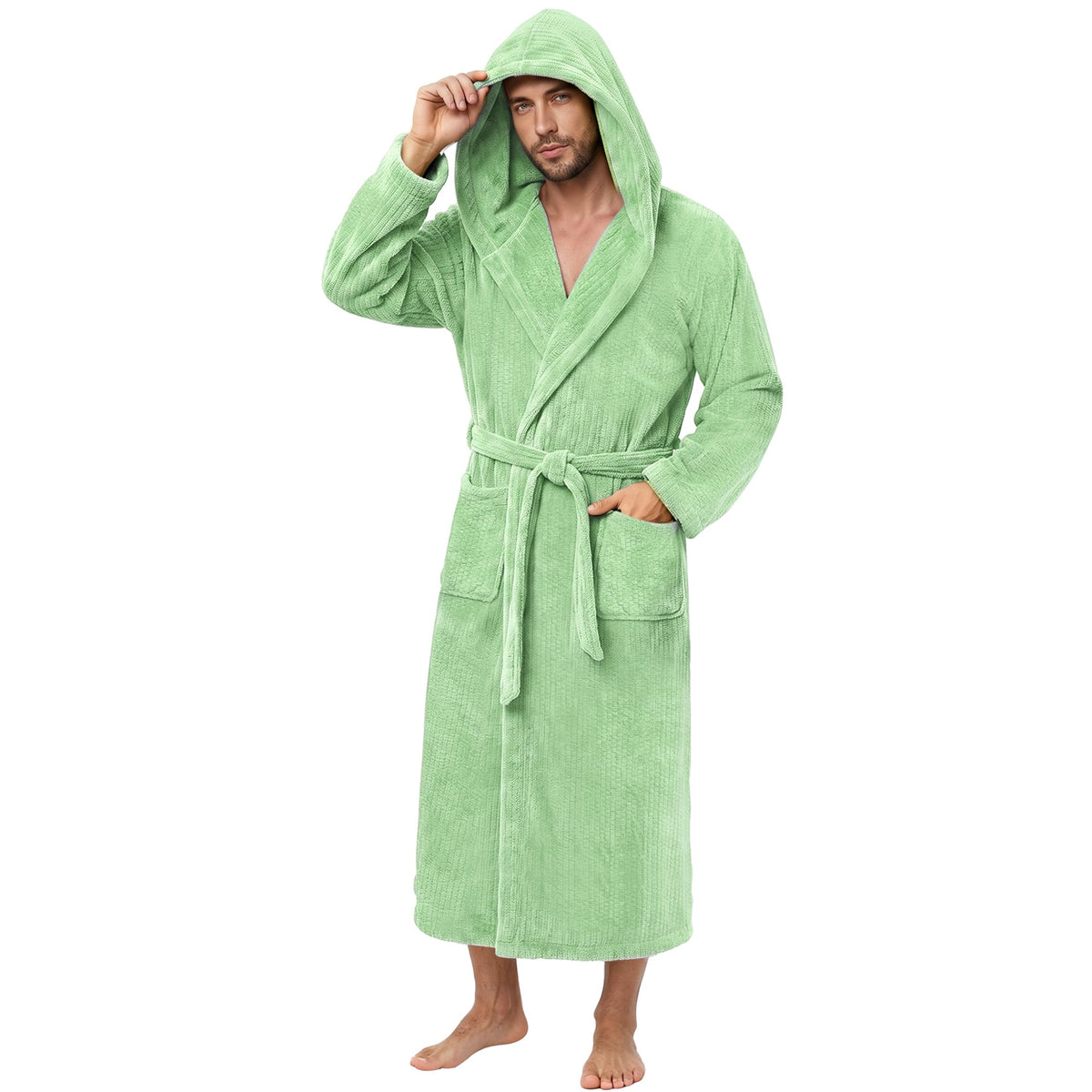 PJGGZ Men's Bathrobes with Hood, Soft Long Towel Robe for Men - Super Absorbent Quick Dry yet Warm