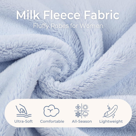 HEARTNICE Womens Hooded Fluffy Robe, Soft Long Bathrobe with Cinched Waist, Cozy Housecoat with Pockets