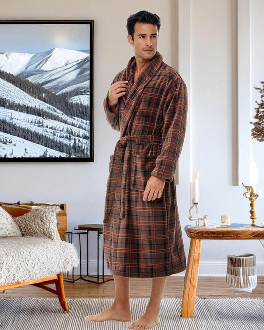 Men's Long Sleeve Lightweight Fleece Robe with Pockets, Bathrobe