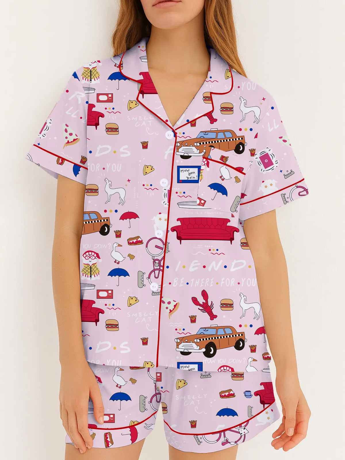 Women's Pajama Set, Retro Pop-Art Print Sleepwear, Short-Sleeve Top & Shorts Two-Piece, Soft Loungewear, Lounge Clothes & PJs for Spring