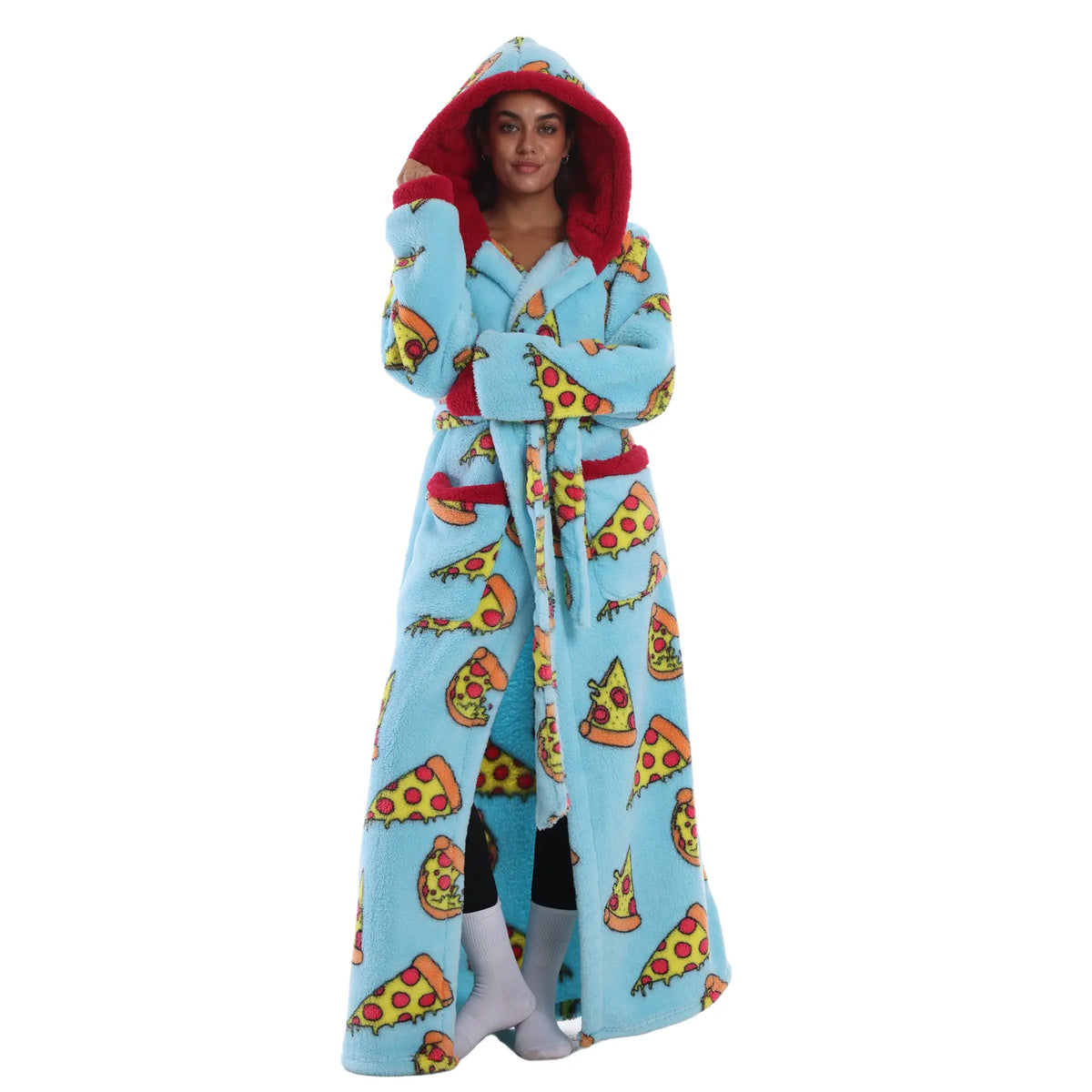 Msrlassn Cozy Soft Bathrobe Flannel Lined Hooded Robe for Women, Thickened Long Sleeve Pyjamas Cute Print Home Loungewear Sleepwear Halloween