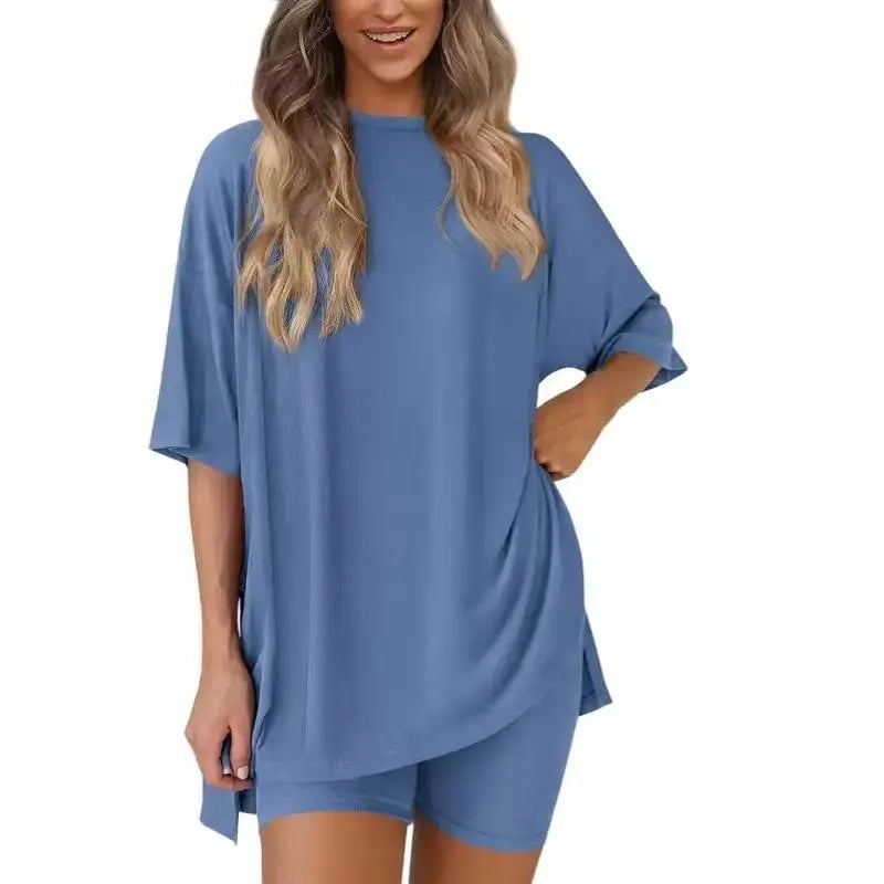 Women's 2-Piece Casual Loungewear Set - 3/4 Sleeve Top, Elastic Waist Above-the-Knee Shorts, Basic Design, Polyester & Modal Fabric, Pajamas, Matching Sets, Sohochic
