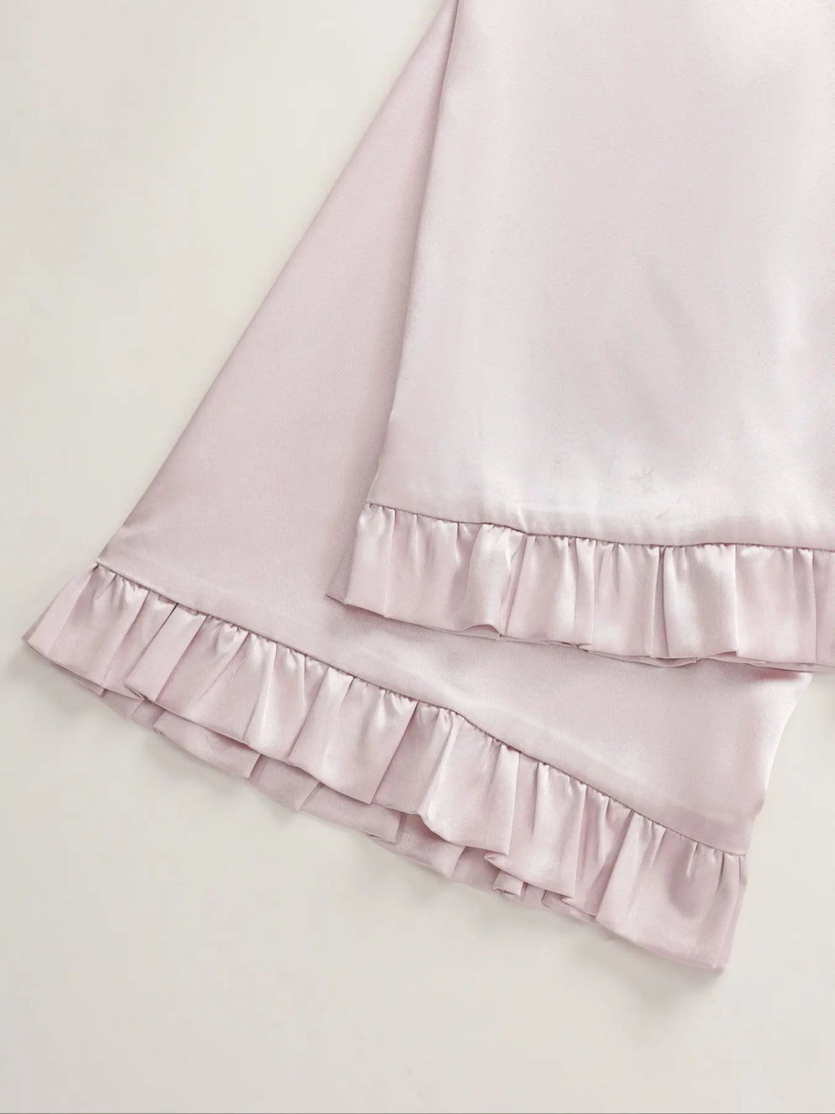 Elegant Satin Kimono Robe Loungewear Chic, Dusty Rose with Ruffle Cuffs & Hem, Long Sleeve Loose-Fitting Nightgown, Casual All Seasons Wear, Nightwear