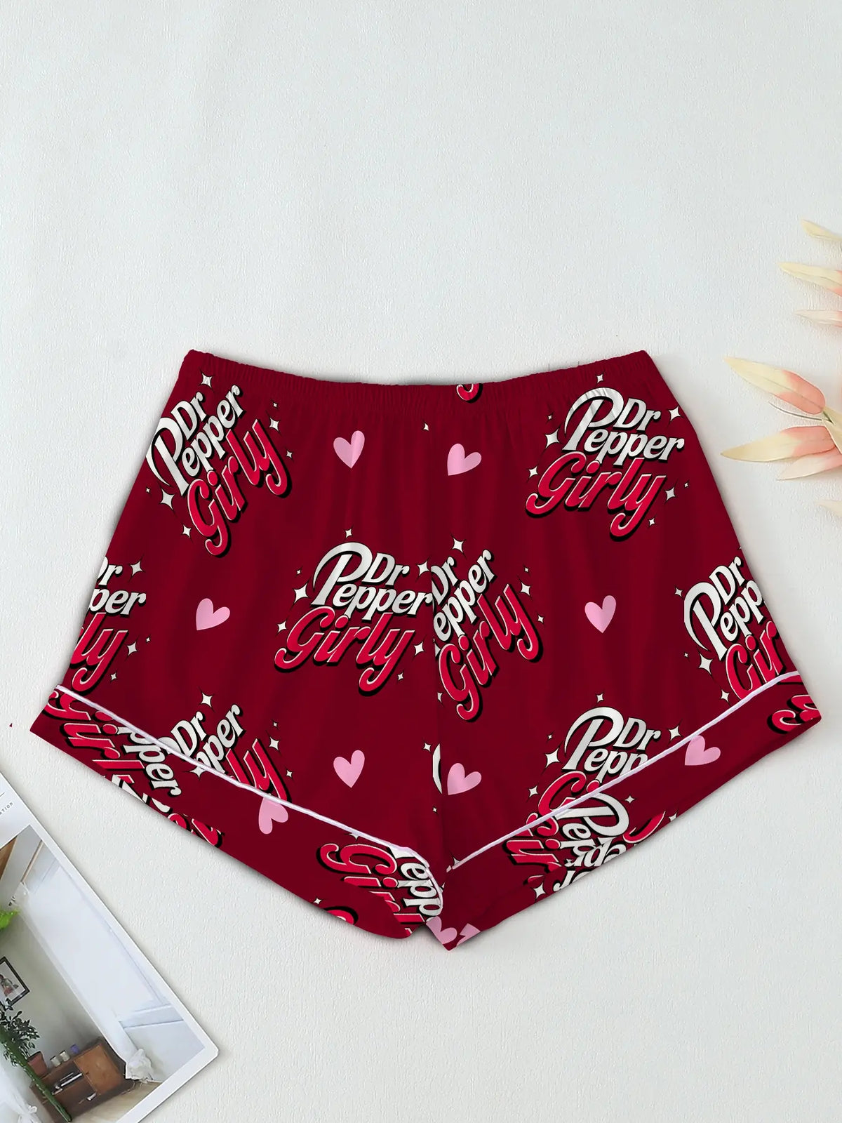 Dr.Pepper girl Women's Valentine's Day Sleepwear Set, Matching Pj Set, Pajama Set, Cute Butterfly Design, Short Sleeve Lapel Button Top & Shorts, Casual Home Wear, All Seasons