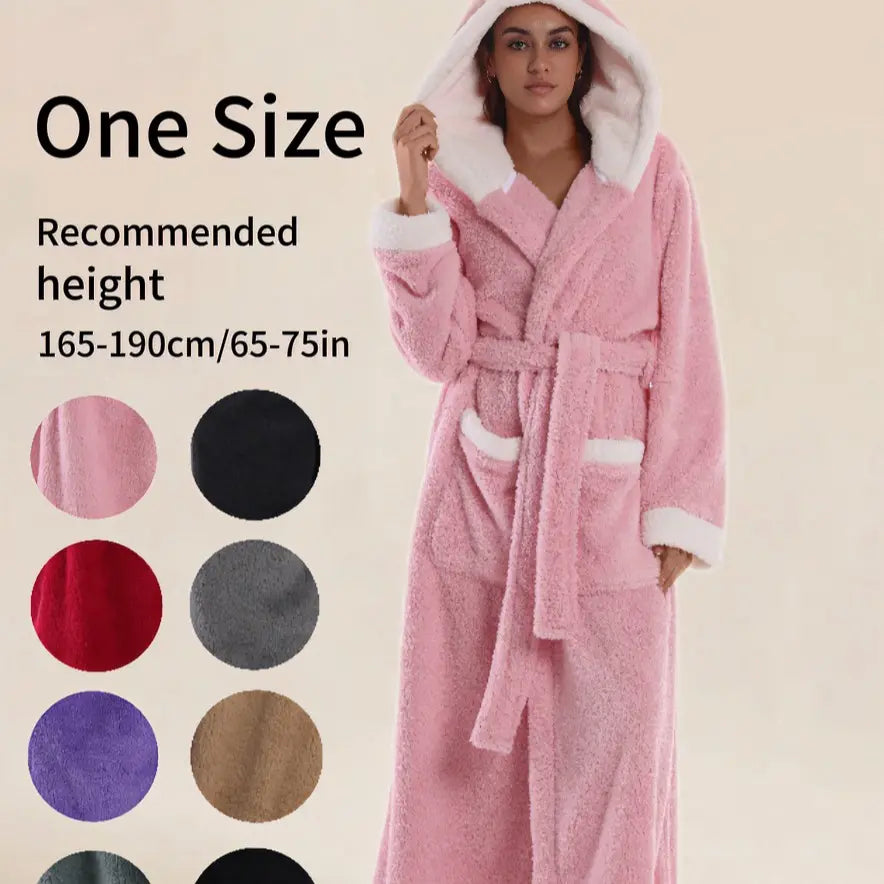 Elegant Hooded Bathrobe, Soft & Cozy, Fluffy Robe, Multiple Colors, Unisex, Perfect Gift, Fall Winter Essential