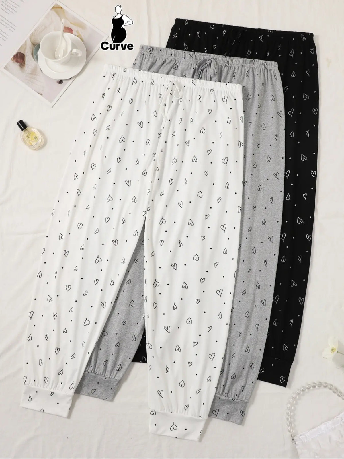 Plus Size Women's All Over Bow Print Knot Front Elastic Waist Knit Pajama Pants, Pj Bottoms, Loose Fit Everyday Casual Comfy Breathable Jogger Pants for Daily Home Wear, Women's Sleepwear for All Seasons, Nightwear, Loungewear, Homewear