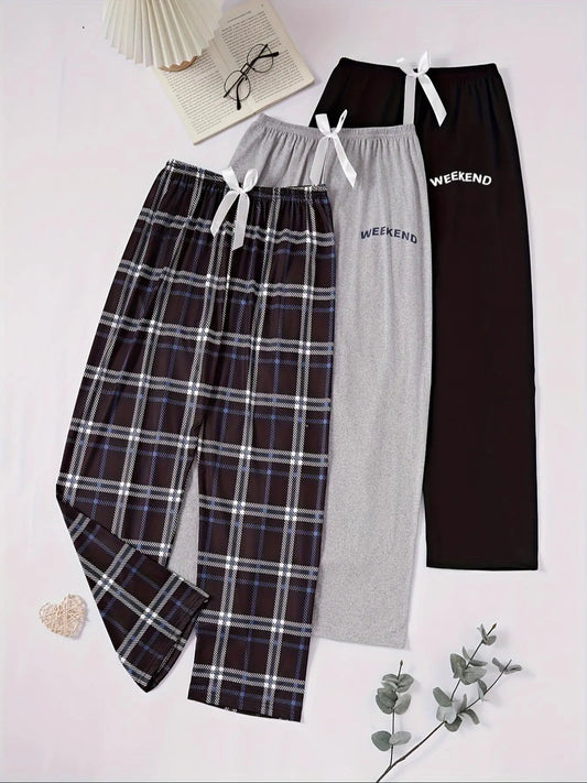 Women's Plaid & Letter Print Pajama Pants, Casual Comfy Breathable Homewear Loungewear Trousers, Ladies Sleepwear for All Seasons Pjs