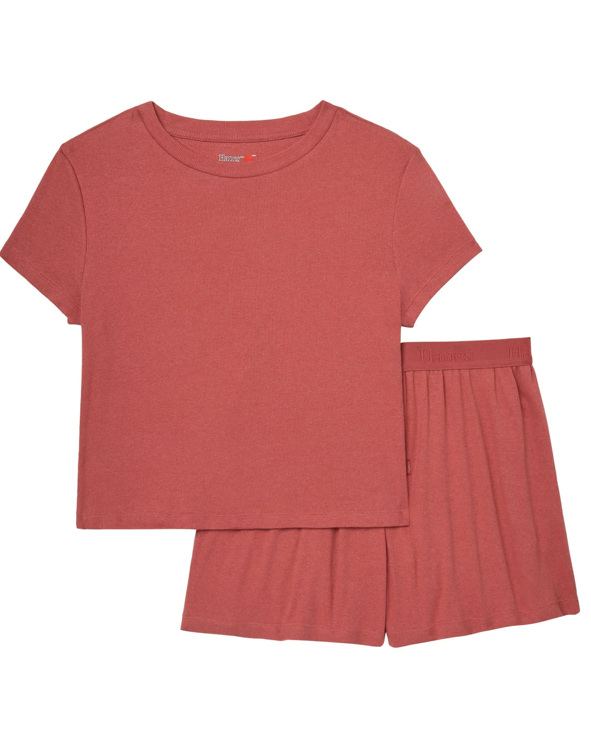 Hanes Originals Women's 2-Piece Lounge Set RIBBED SuperSoft Cropped Baby Doll Tee & Sleep Shorts Loungewear Comfort Pajama Womenswear
