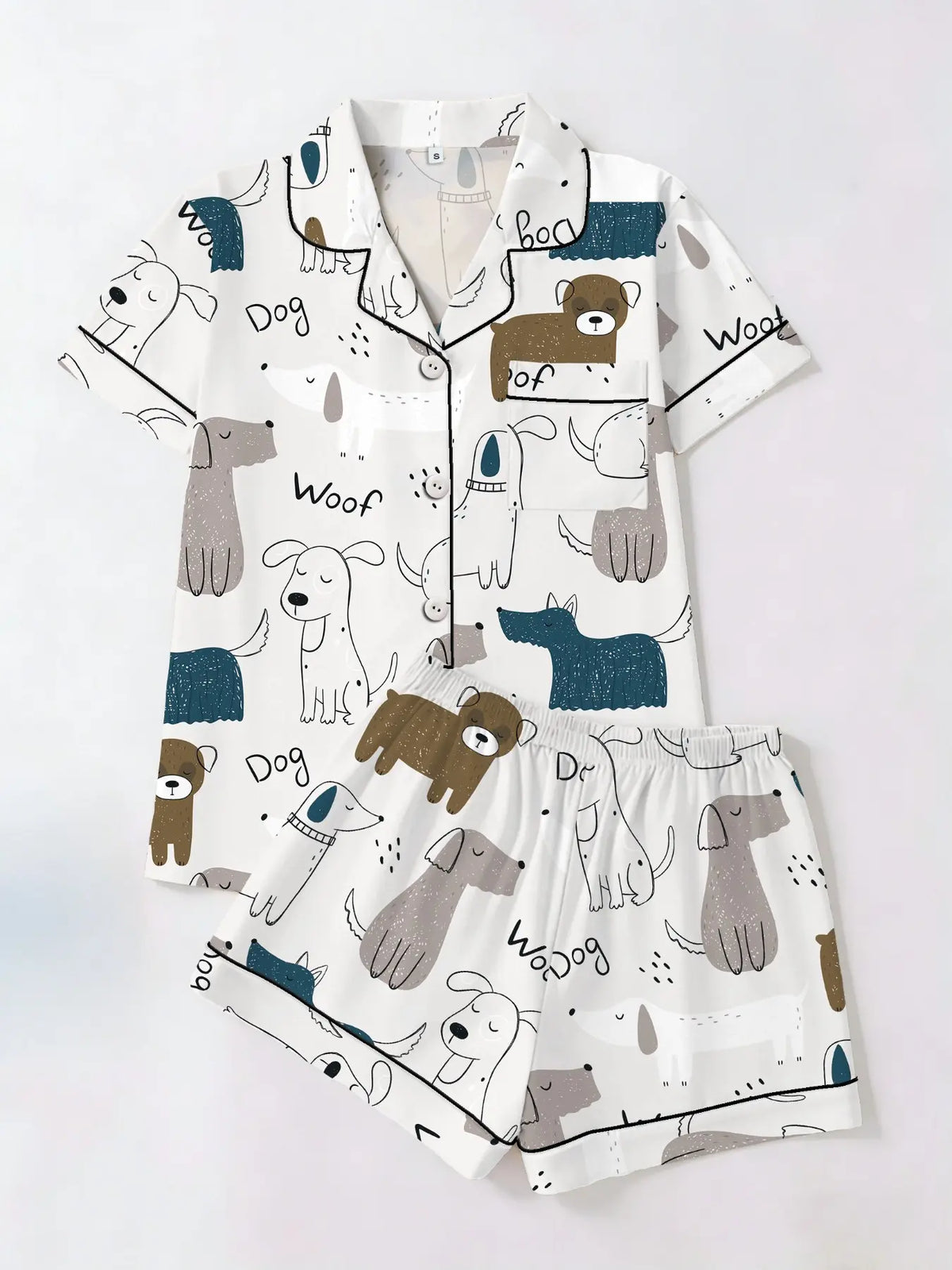 Women's Trendy Aesthetic Colorful Sausage-Dog Print Loungewear Set, Short-Sleeve Top and Shorts Sleepwear Set, Two-Piece Casual Fitted Pajama Suit, Nightwear Pajama Set for All Seasons