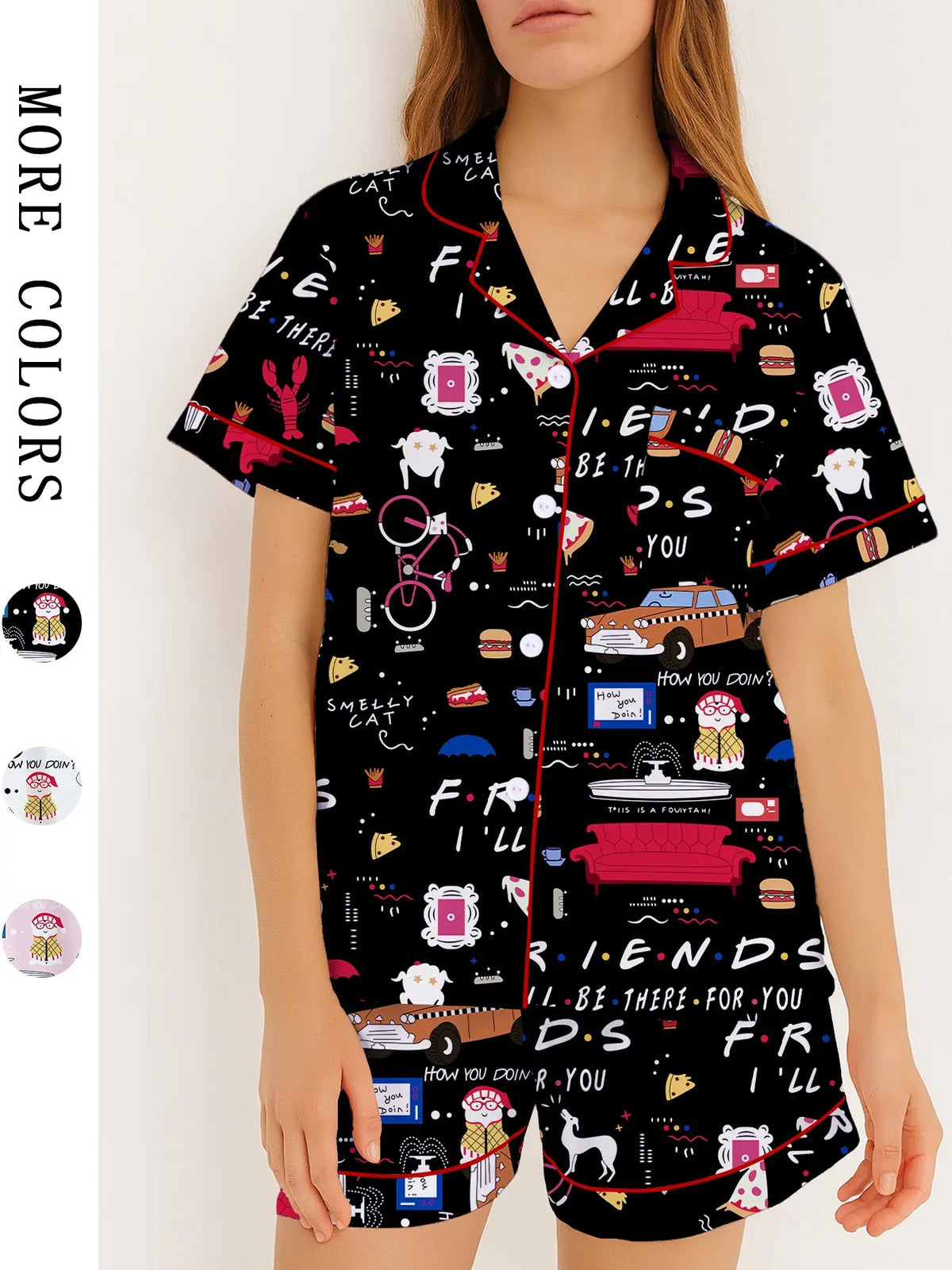 Women's Pajama Set, Retro Pop-Art Print Sleepwear, Short-Sleeve Top & Shorts Two-Piece, Soft Loungewear, Lounge Clothes & PJs for Spring