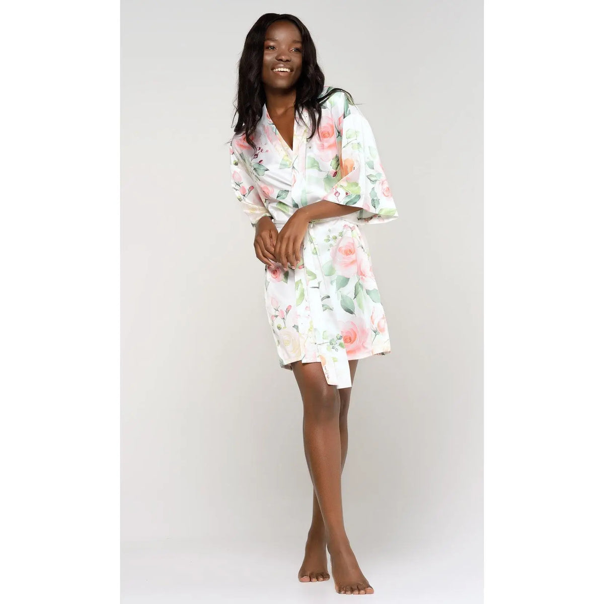 Turquaz Carmen Floral Satin Kimono Short Robe Women