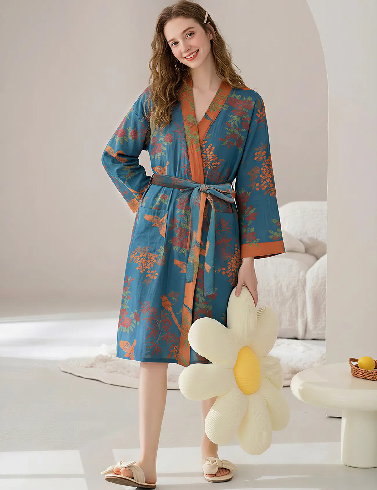 Arssm Women Cotton Gauze Robes Jacquard Japanese Yukata Muslin Kimono Robe Bathrobe Loungewear Sleepwear