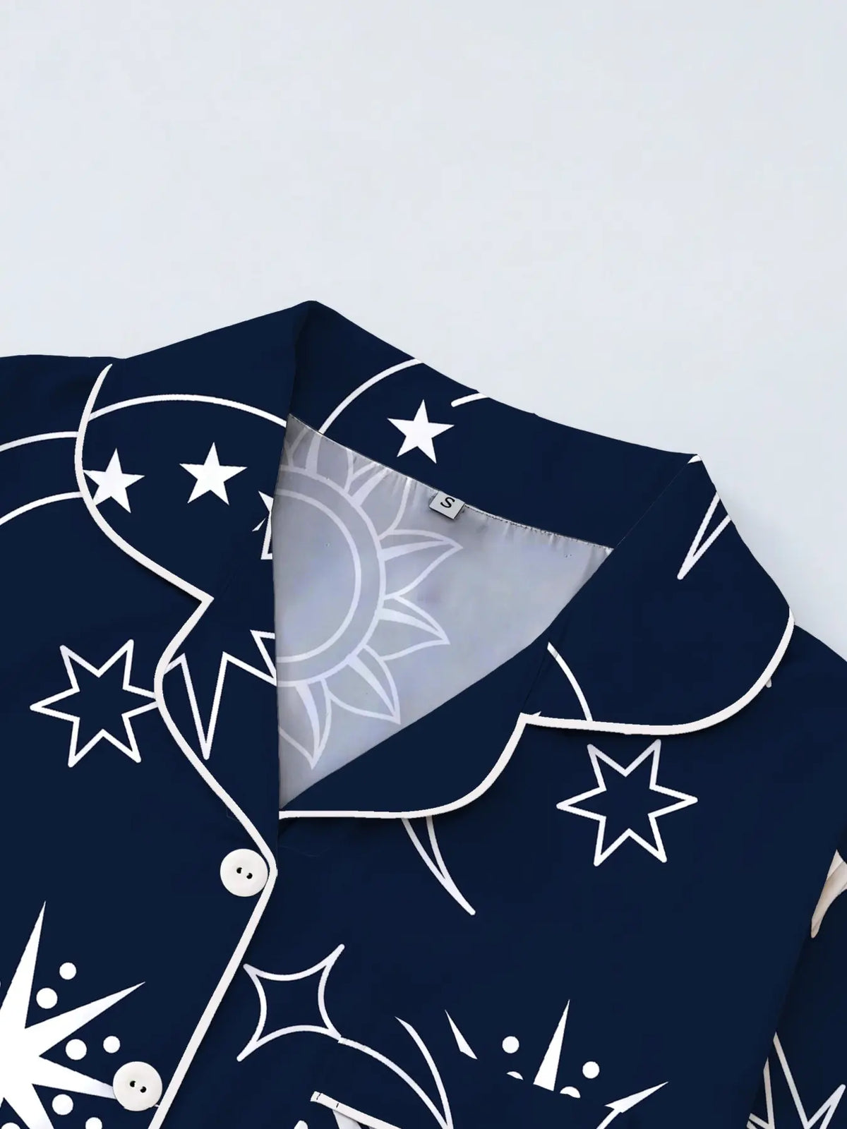Tiktok Trend! Style Starry Sun Print Sleepwear Set for Women, Short Sleeve Cardigan Shorts Homeewear, Loungewear Pajamas, Casual All Seasons