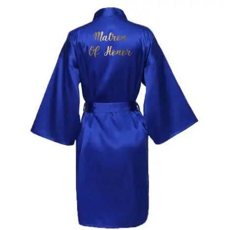Silk Satin Robes Bridesmaid Bride Robes Bridesmaid Robes Wedding Long Robe Bathrobe Gold Print Royal Blue Robe
