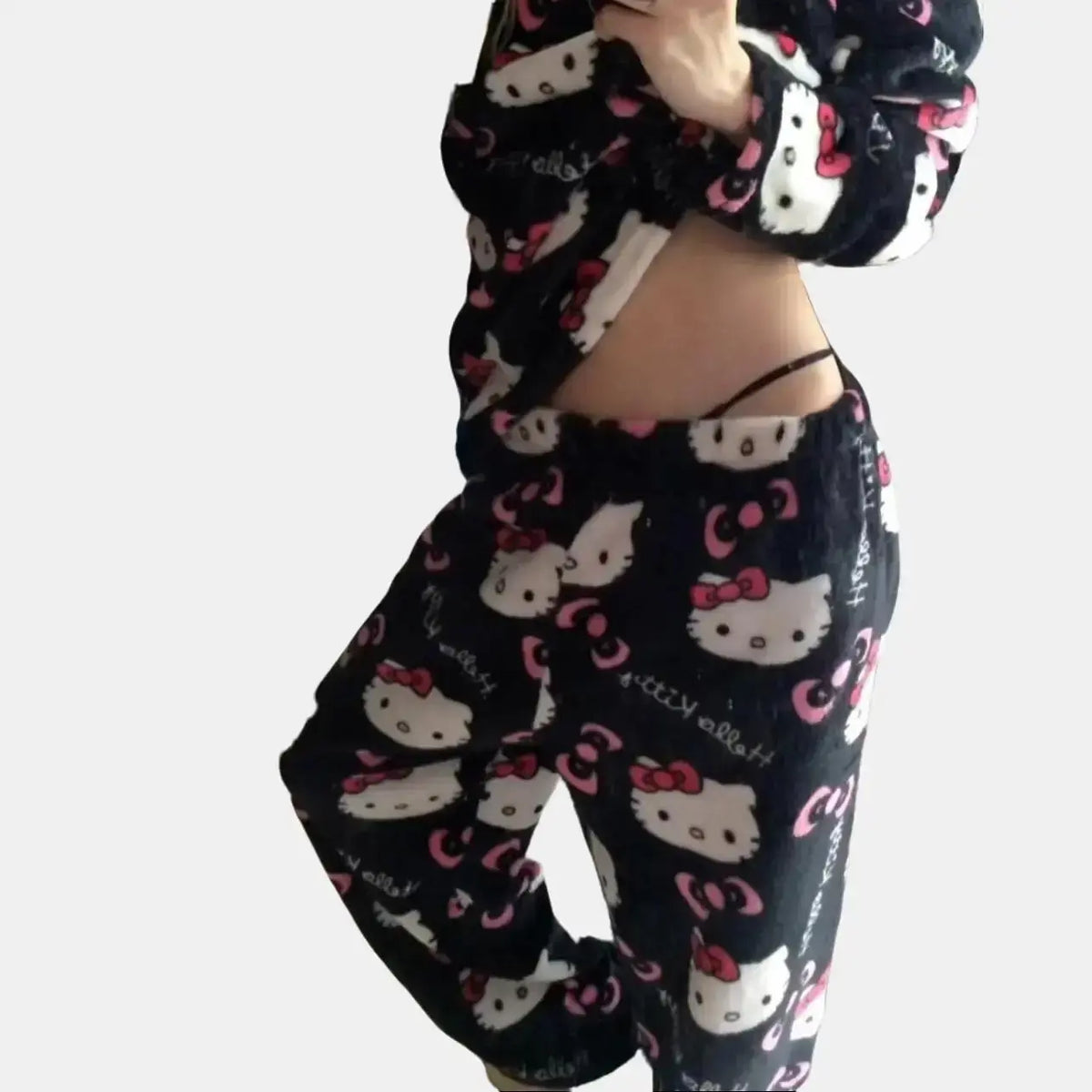 SANRIO Hello Kitty Thick Comfy Pajama Pants for Lady - US Size XS/Asian Size M - Cute and Cozy Y2K 90s Cartoon Pajamas Bottoms - Women's Loungewear - Cold Wash Compatible Nightwear