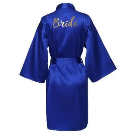 Silk Satin Robes Bridesmaid Bride Robes Bridesmaid Robes Wedding Long Robe Bathrobe Gold Print Royal Blue Robe