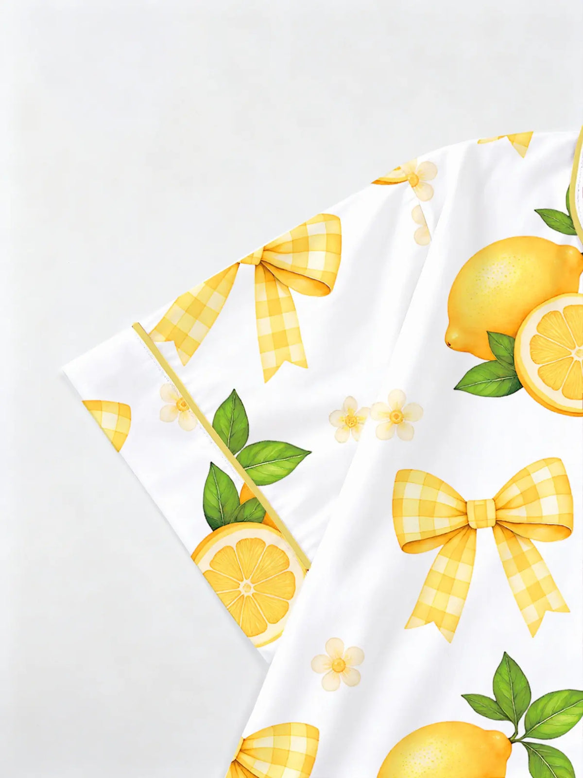 Women's Lemon & Bowknot Print Pyjama Set, Short Sleeve Button-Up Top & Elastic Waist Shorts, Casual Sleepwear & Loungewear for All Seasons, Pajamas