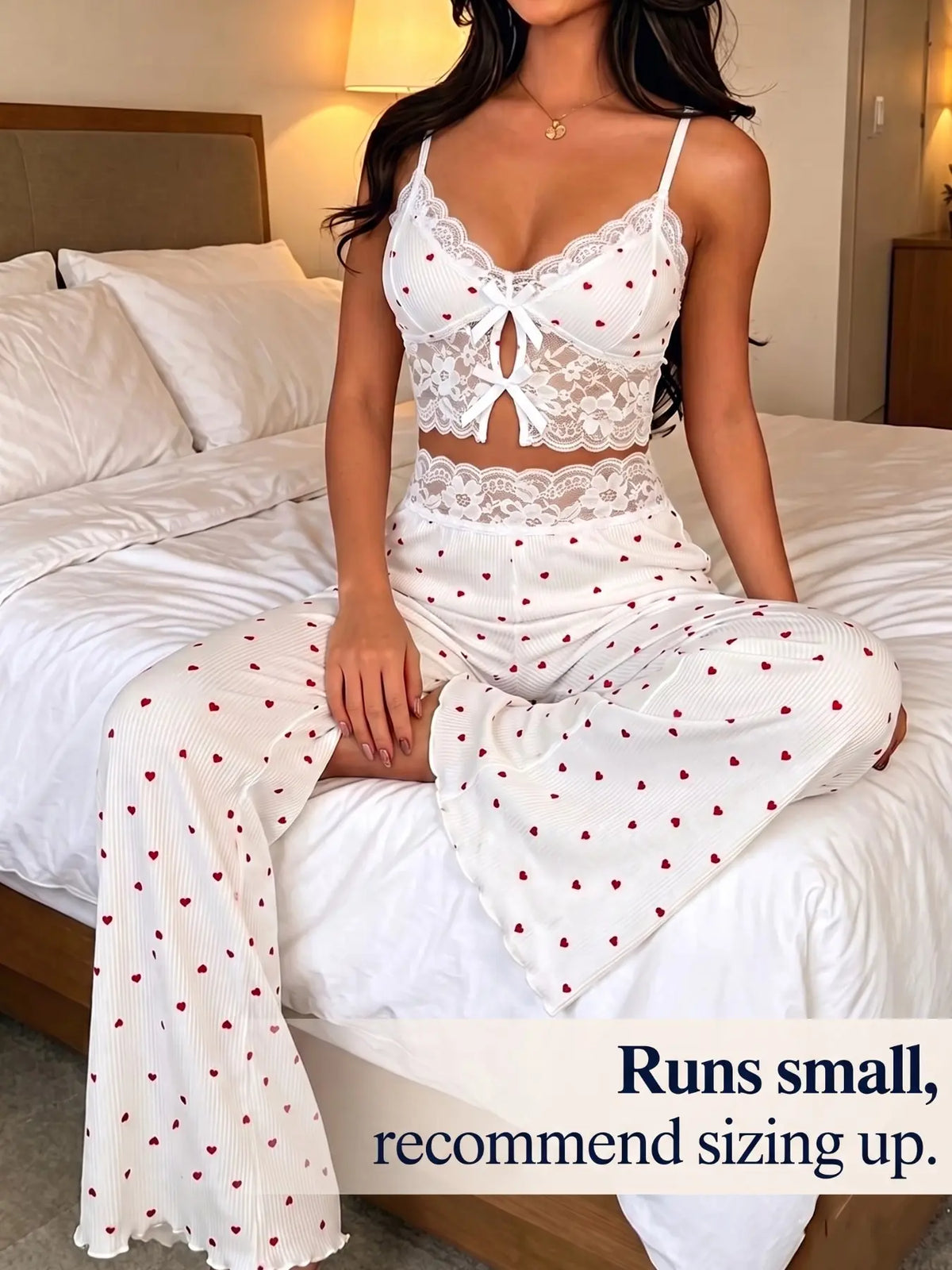 Women's Lace Cami Pajama Set 2 Piece Spaghetti Strap Crop Top Wide Leg Pants Sleepwear Loungewear Pjs Chic Summer Lounge Set