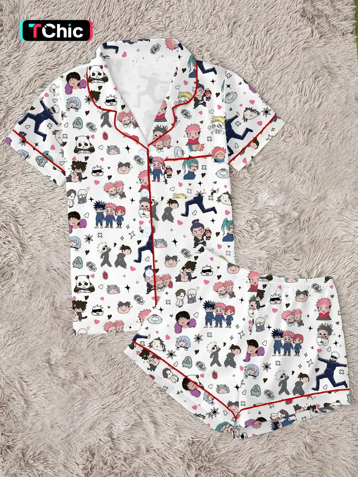 Dark Anime Sorcerer Pajama Set Pyjamas for Women, Cozy Soft Casual Cartoon Print Sleepwear, Street Style Loungewear, Fan Gift, Pjs