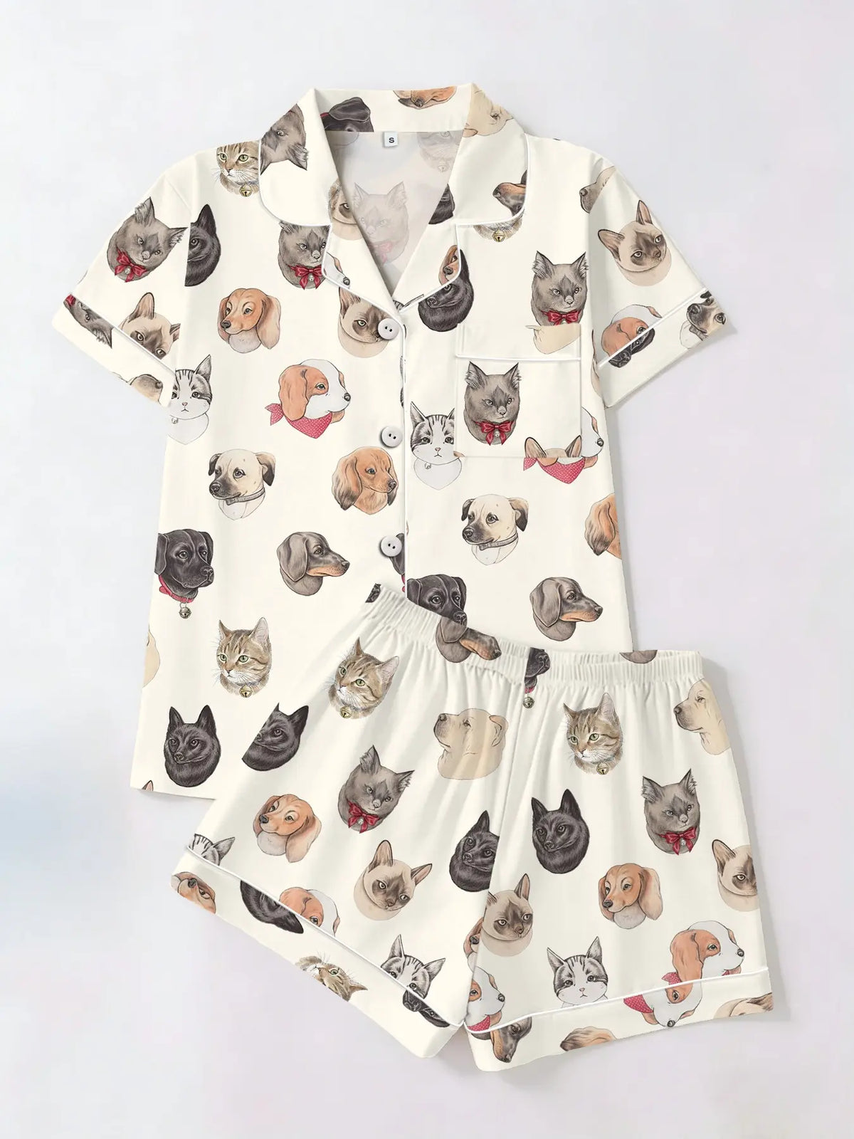 Women's Trendy Aesthetic Colorful Sausage-Dog Print Loungewear Set, Short-Sleeve Top and Shorts Sleepwear Set, Two-Piece Casual Fitted Pajama Suit, Nightwear Pajama Set for All Seasons