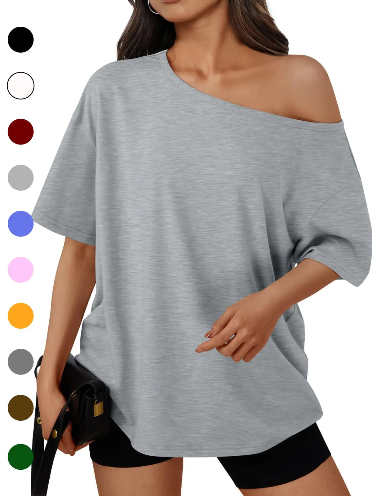 Women's Summer Shoulder-Exposed Sleepwear Set, Loose Fit Short Sleeve T-Shirt, Casual Home Wear, Outdoor Use, Loungewear, 1 Piece, Loose Lounge Clothes