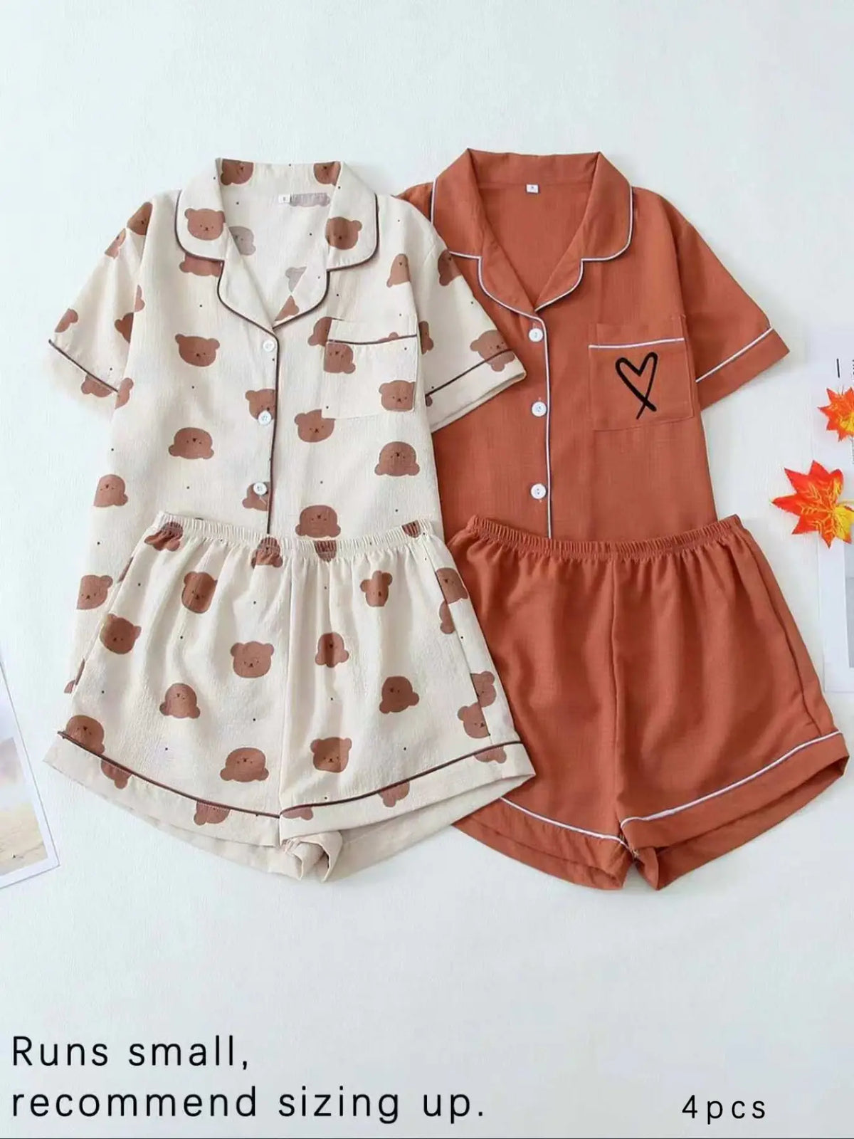 Women's All Over Print Woven Casual Loungewear Set, Contrast Binding Pocket Button Top & Elastic Shorts Pajama Set, Ladies Summer Pjs Nightwear Matching Pj Set