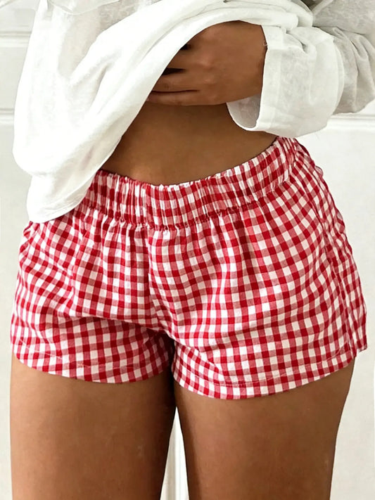 Sexy Plaid Striped Casual Loungewear Shorts for Women, Summer Loose-Fitting Waistband Slimming Home & Outwear, Multiple Colors Available