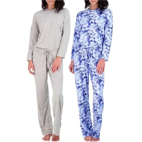 Real Essentials 2 Pack: Women's Comfy Pajama Sets - Short Sleeve Ladies Loungewear Sleepwear PJs (Available In Plus)
