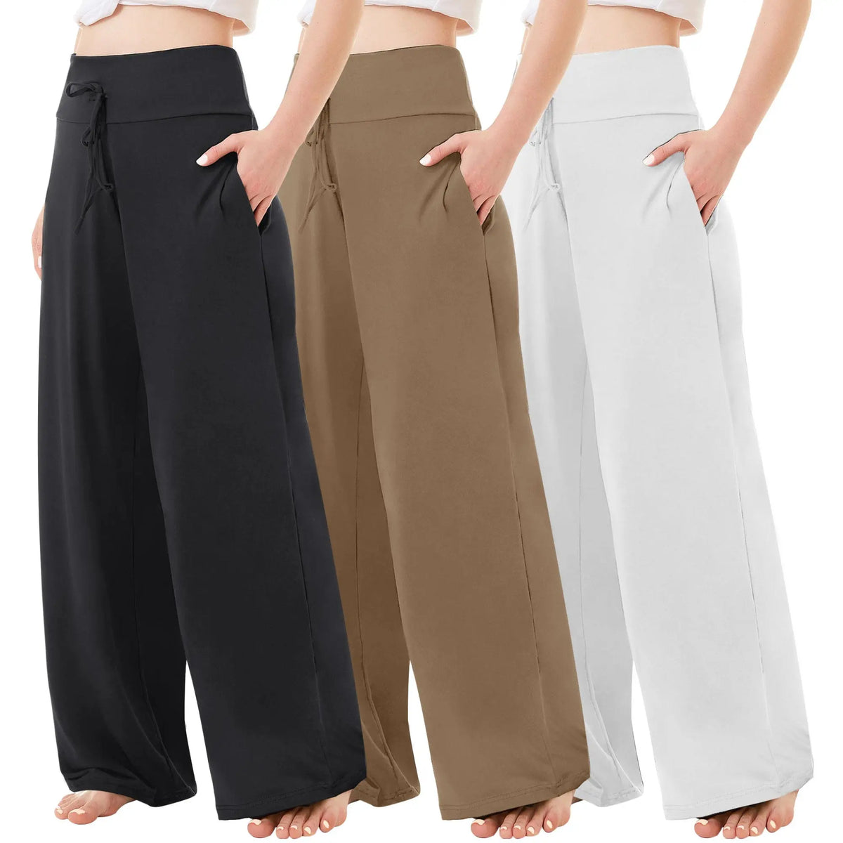 SHOWITTY Women's Plus Size 3-Pack Comfy Wide Leg Pajama Pants - Soft 4-Way Stretch High Waist Nightwear for Yoga, Loose Loungewear, Plussize