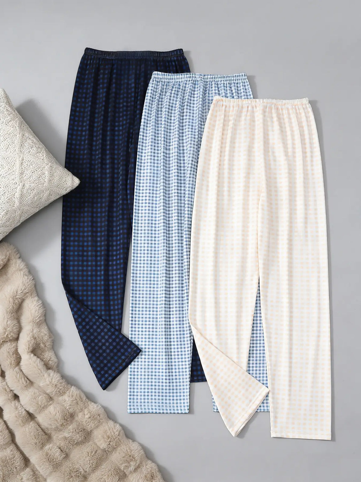 Women's 3 Pack Long Pajama Sleep Pants, Spring & Summer Wearable, Plaid Print with Bow Decor, Daily Versatile Style, Basic Casual Home Loungewear, Indoor Sleepwear, Pajama Sleepwear, All Season Nightwear, Sleep Bottoms