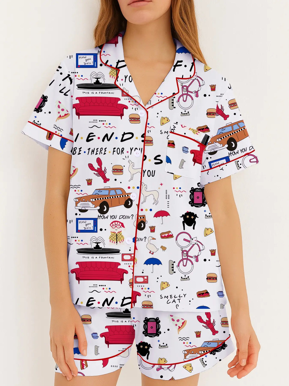 Women's Pajama Set, Retro Pop-Art Print Sleepwear, Short-Sleeve Top & Shorts Two-Piece, Soft Loungewear, Lounge Clothes & PJs for Spring
