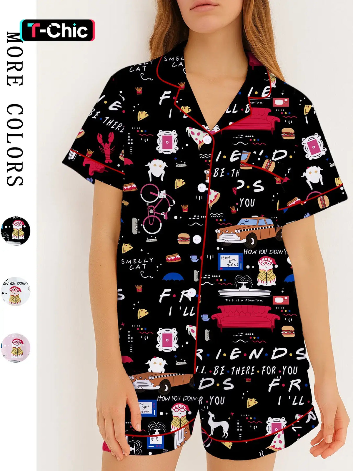 Women's Pajama Set, Retro Pop-Art Print Sleepwear, Short-Sleeve Top & Shorts Two-Piece, Soft Loungewear, Lounge Clothes & PJs for Spring