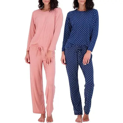 Real Essentials 2 Pack: Women's Comfy Pajama Sets - Short Sleeve Ladies Loungewear Sleepwear PJs (Available In Plus)