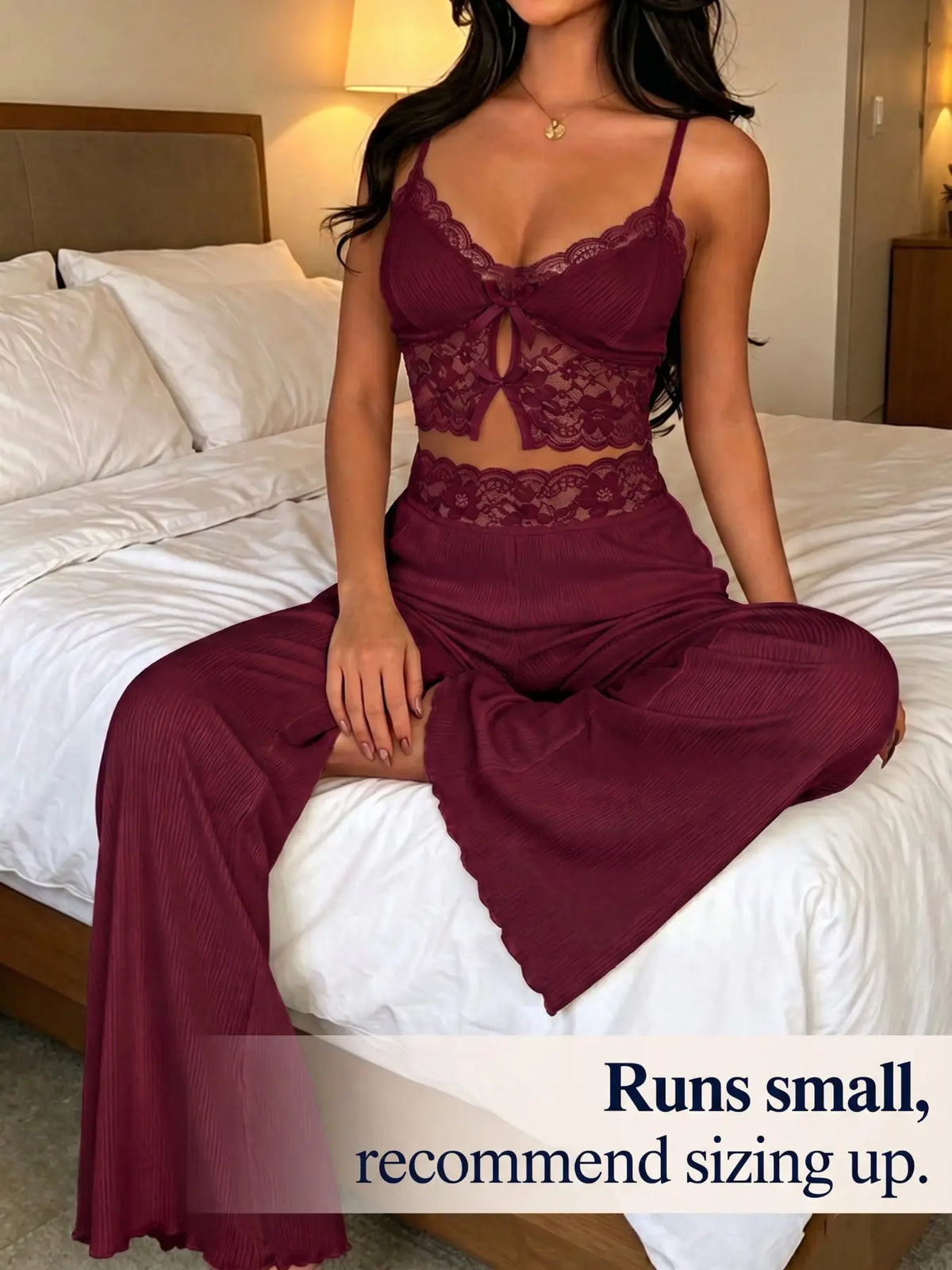 Women's Lace Cami Pajama Set 2 Piece Spaghetti Strap Crop Top Wide Leg Pants Sleepwear Loungewear Pjs Chic Summer Lounge Set