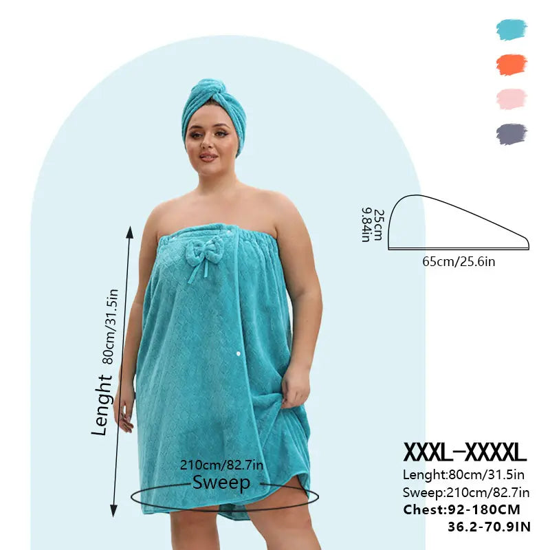 1 Pcs Bathrobe / 2-Piece Bath Skirts Set - 80x210cm & 80x160cm, 350GSM, Oversized Bathing Towel + Ladies' Bath Cap + Adjustable Wearable Skirt, Fits M-XXXXL, Thickened, Ideal for Home, Travel, Sauna & Spa