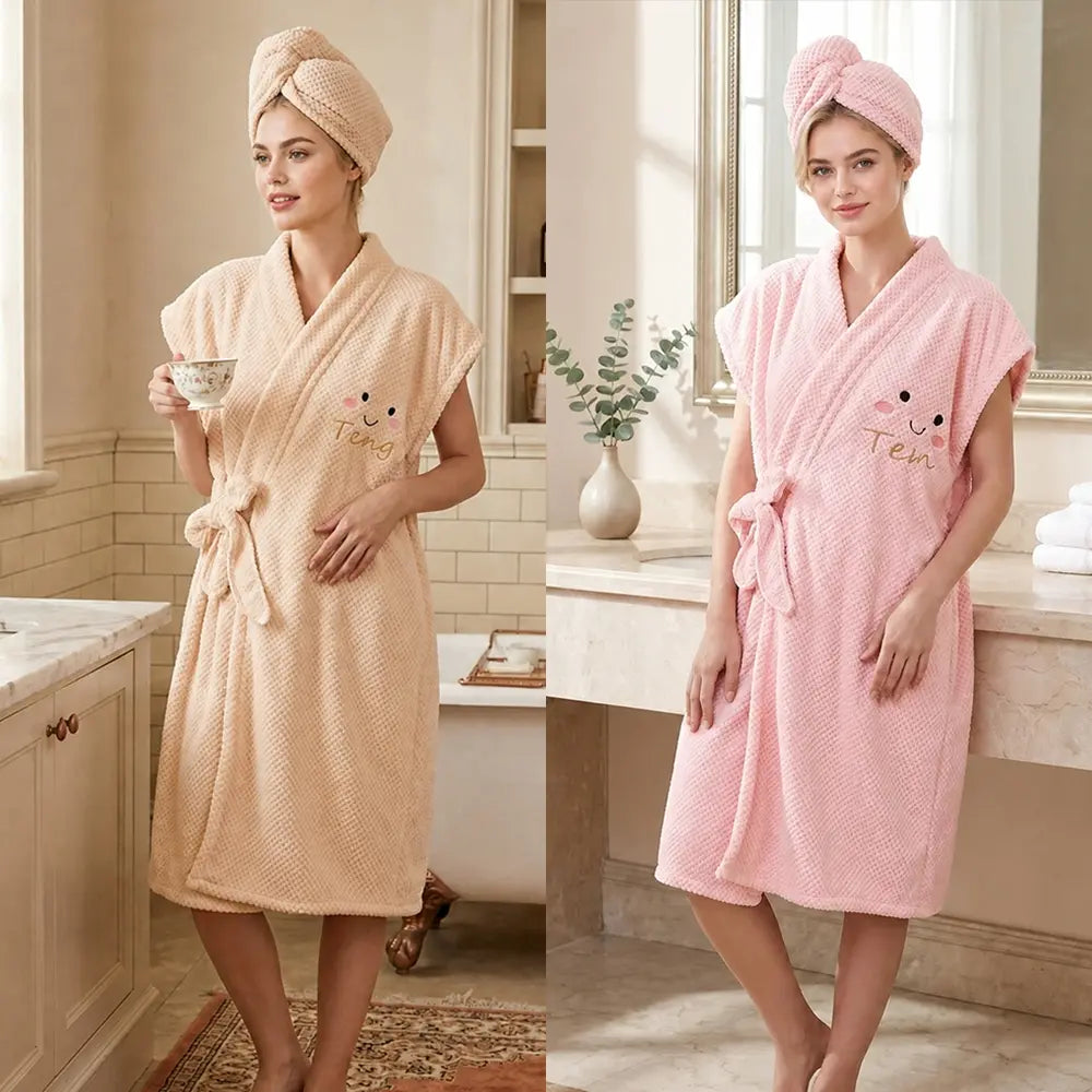 2-Pack Short Sleeve Tie-Back Bathrobes, Pineapple Pattern, Breathable Absorbent Towels, Soft Comfort, Reusable, Home, Swim, Spa, Travel, Hotel