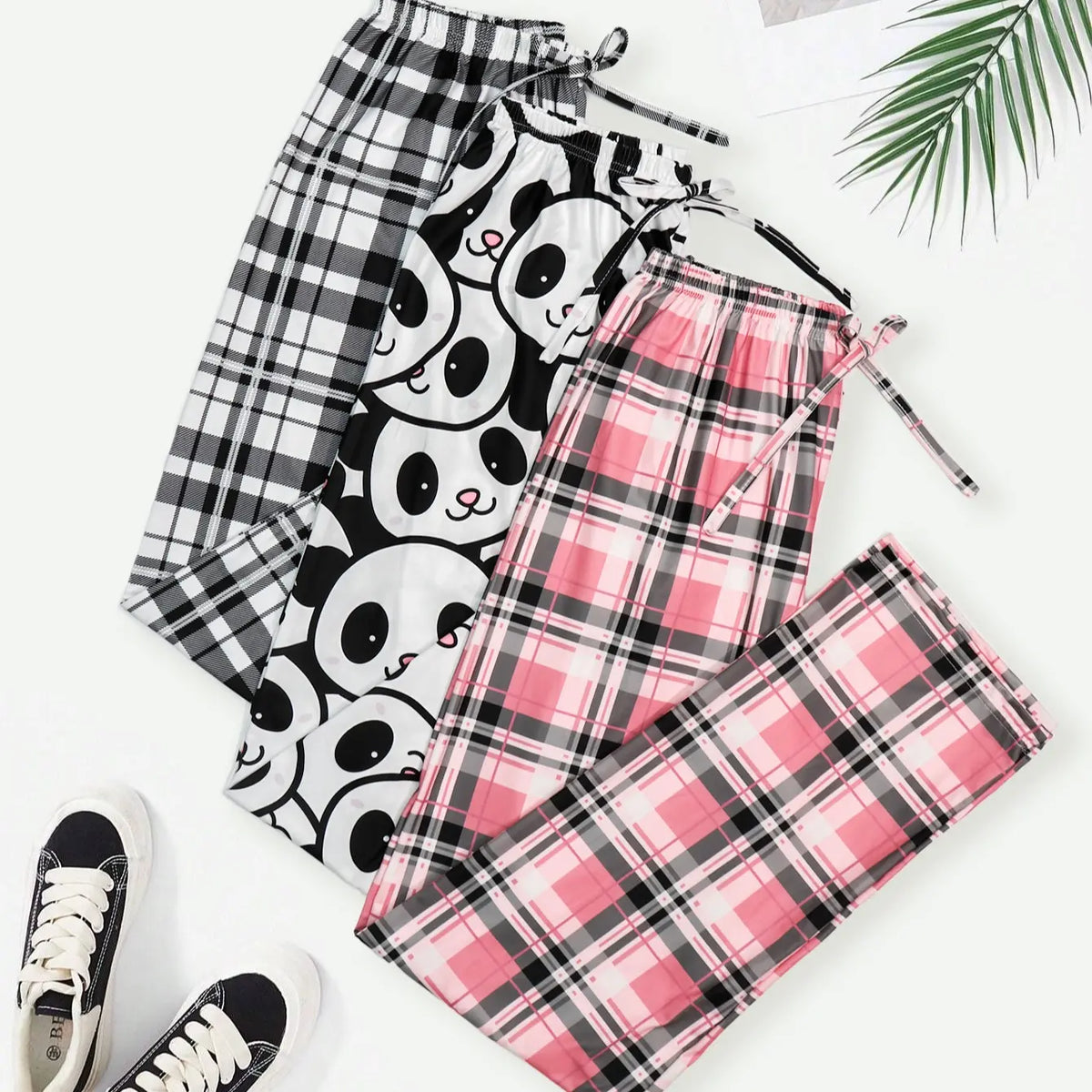 2026 Cute Summer 3 PCS Set Per Pack Sleeping Pants Women's Soft Drawstring Elastic Waist Loose Cute Heart Knit Causal Pajamas Trousers Red PJ Bottom Comfort Loungewear  Fabric Casual Floral Pajama Set pantalón  pijama matching pants pjs pants  pyjama