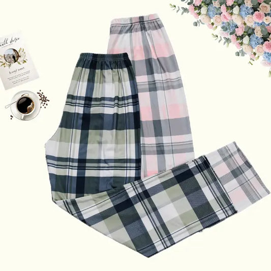 Women’s 2-Piece Checkered Knitting Pajama Set - Soft Lightweight Fabric, Elastic Waistband, Relaxed Fit Nightwear Loungewear, Multi-Size Casual Sleepwear Bottoms