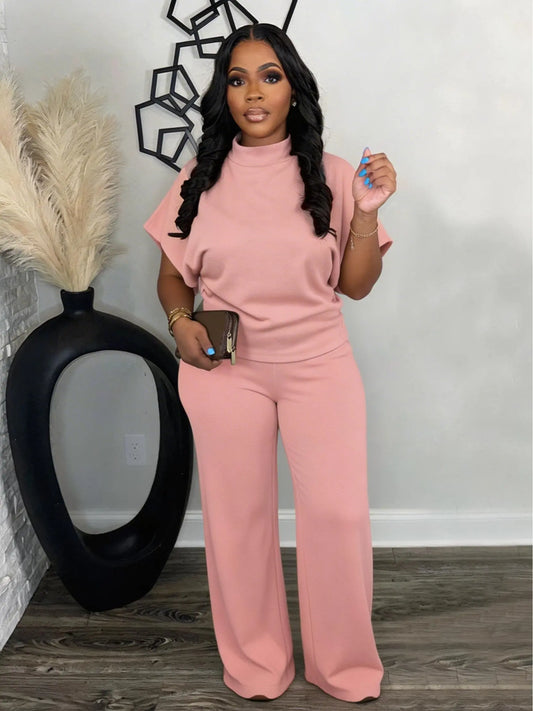 USBOUTIQUE CHIC Women's Stretchy Comfortable Two Piece Lounge Set Short Sleeve Top and Drawstring Pants Casual Everyday Relaxed Fit