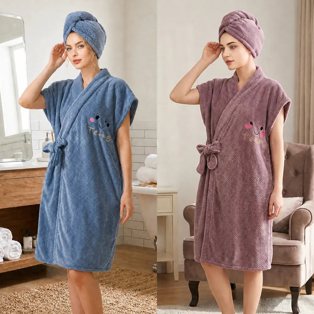 2-Pack Short Sleeve Tie-Back Bathrobes, Pineapple Pattern, Breathable Absorbent Towels, Soft Comfort, Reusable, Home, Swim, Spa, Travel, Hotel