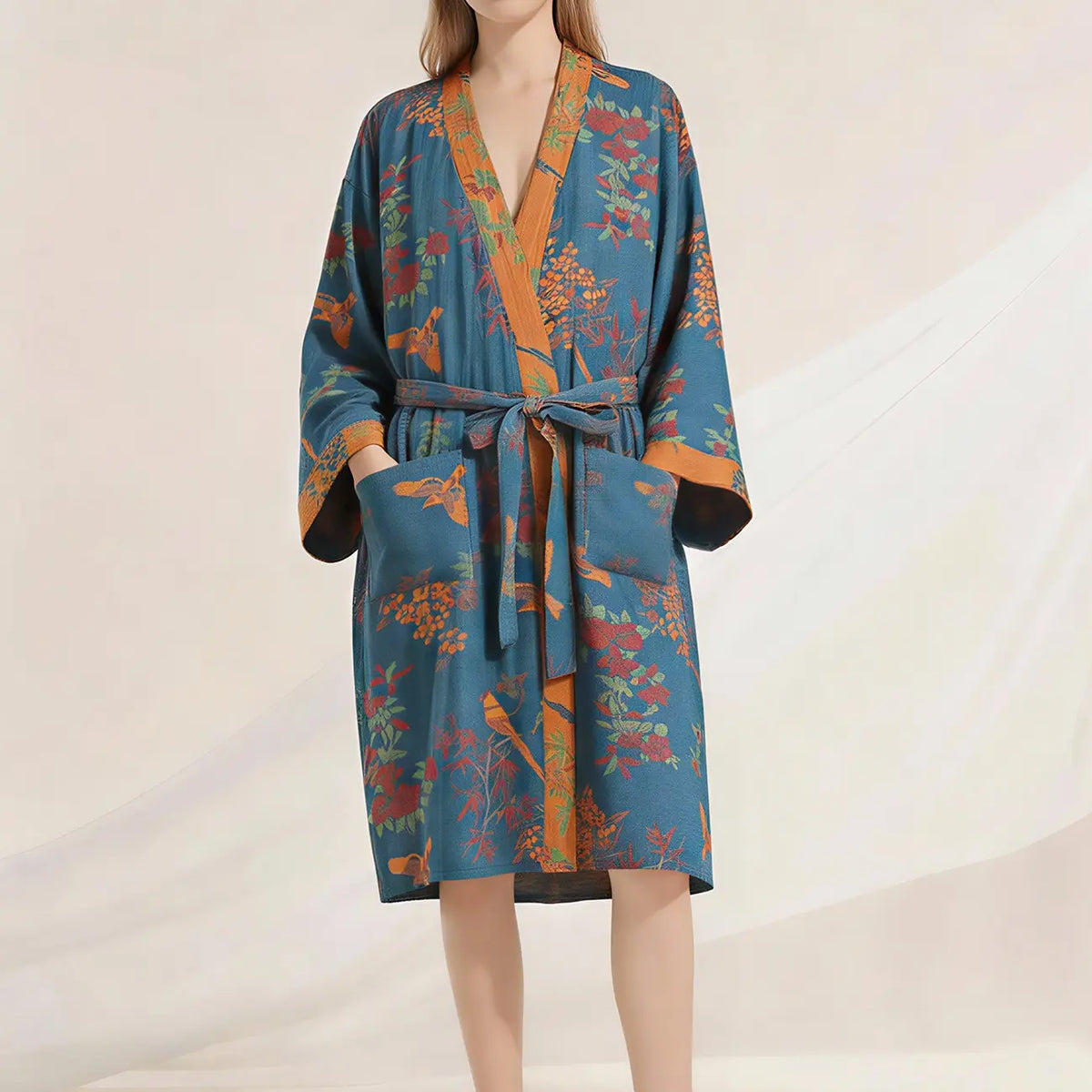 Arssm Women Cotton Gauze Robes Jacquard Japanese Yukata Muslin Kimono Robe Bathrobe Loungewear Sleepwear
