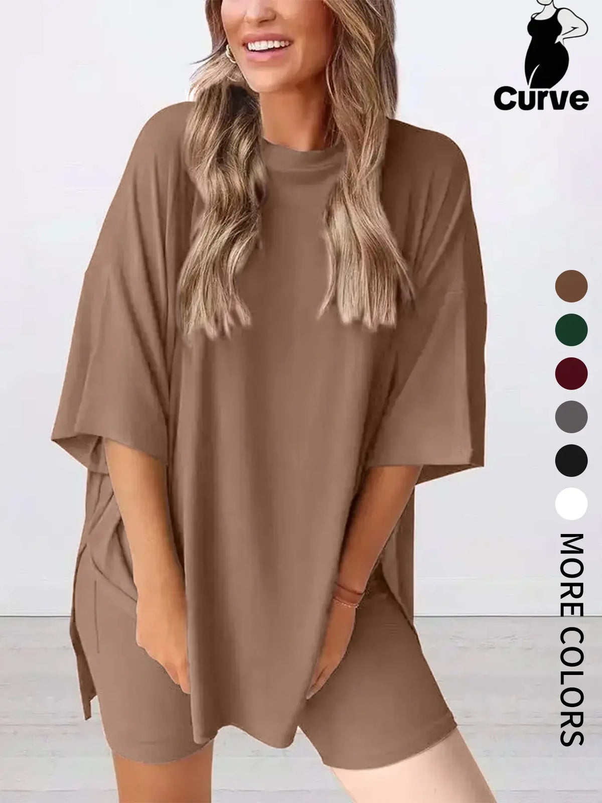 Plus Size Women's 2 Piece Casual Basic Set, Short Sleeve T-Shirt and Shorts, Soft Stretch Summer Relaxed Fit Loungewear, Comfortable Home