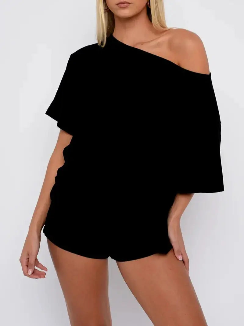 Women’s Casual Two Piece Lounge Set Off Shoulder Top & Fitted Shorts Springtok Loungewear Pajama Nightwear Womenswear Clothes Matching pajama pants pajamas sets for women pajama sets women pj sets for women pajamas