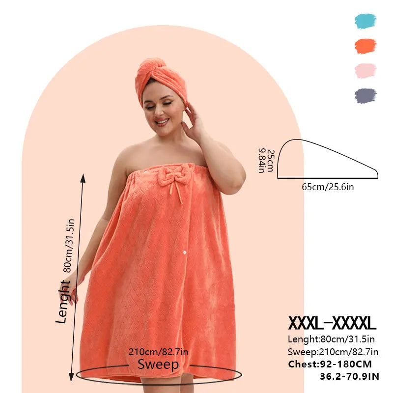 1 Pcs Bathrobe / 2-Piece Bath Skirts Set - 80x210cm & 80x160cm, 350GSM, Oversized Bathing Towel + Ladies' Bath Cap + Adjustable Wearable Skirt, Fits M-XXXXL, Thickened, Ideal for Home, Travel, Sauna & Spa